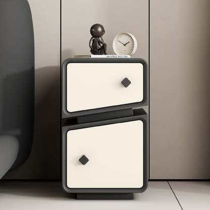 Scandinavian Leather Wood 2-Drawer Nightstand — Black + White