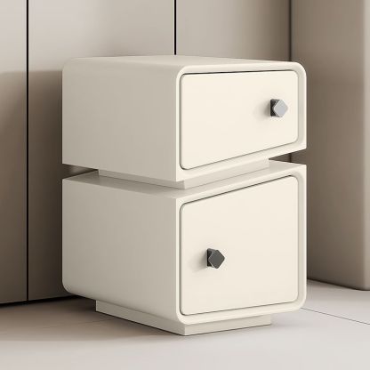 Scandinavian Leather Wood 2-Drawer Nightstand — Black