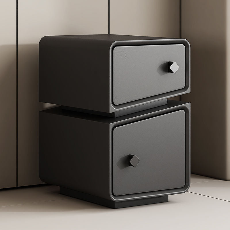 Scandinavian Leather Wood 2-Drawer Nightstand — White