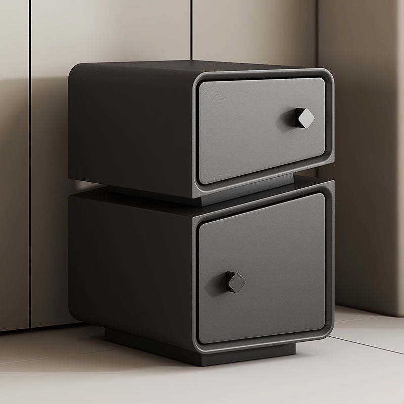 Scandinavian Leather Wood 2-Drawer Nightstand — White