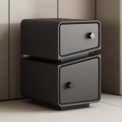 Scandinavian Leather Wood 2-Drawer Nightstand — White