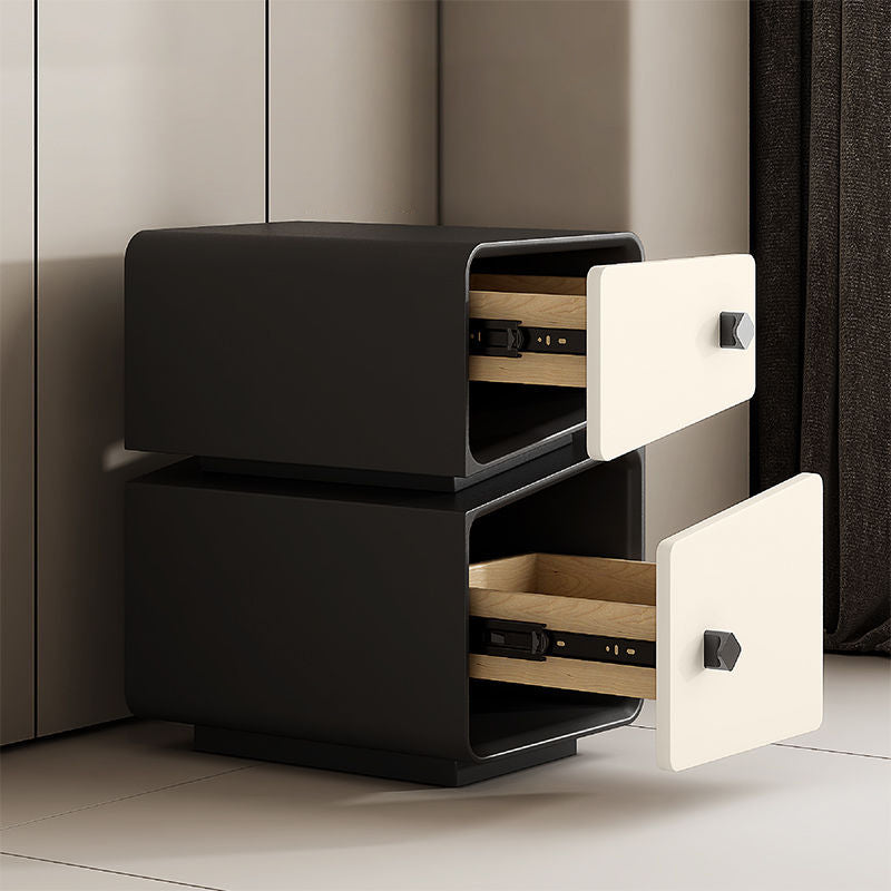 Scandinavian Leather Wood 2-Drawer Nightstand
