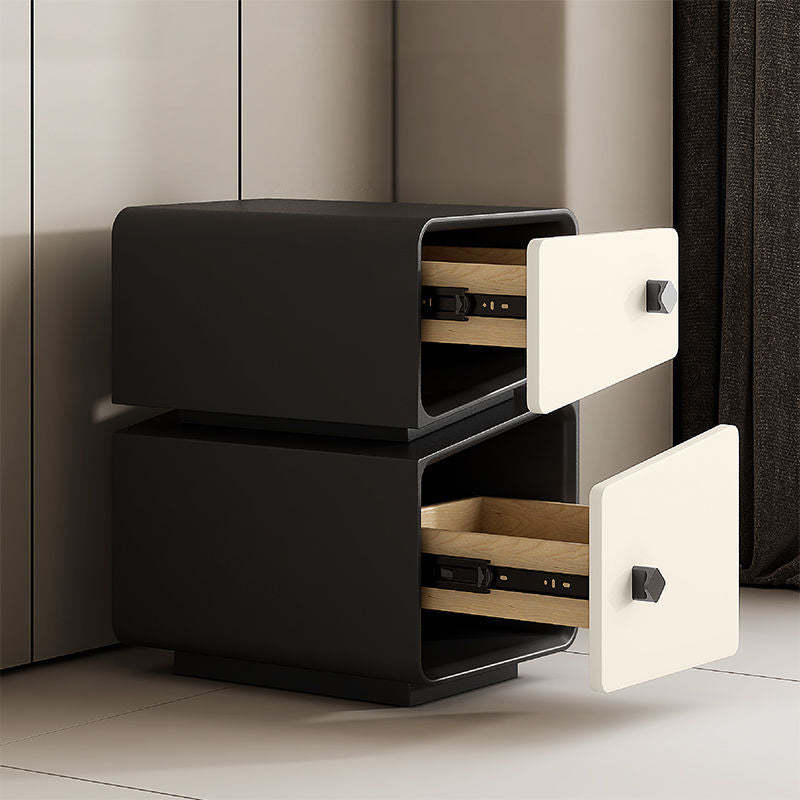 Scandinavian Leather Wood 2-Drawer Nightstand
