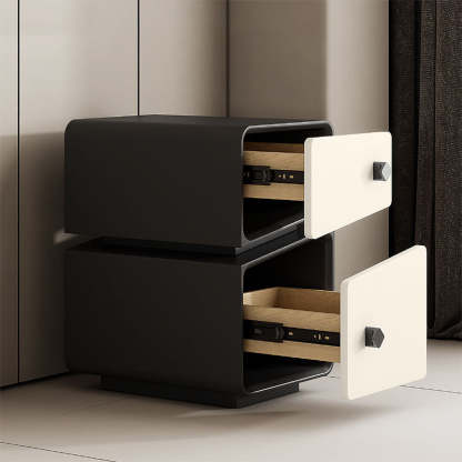 Scandinavian Leather Wood 2-Drawer Nightstand
