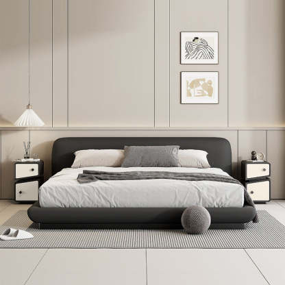 Scandinavian Leather Wood 2-Drawer Nightstand