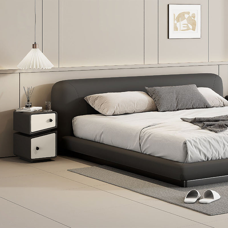 Scandinavian Leather Wood 2-Drawer Nightstand