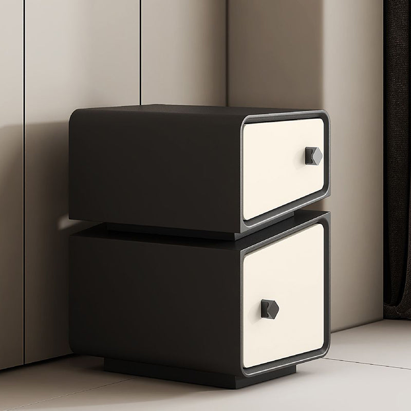 Scandinavian Leather Wood 2-Drawer Nightstand