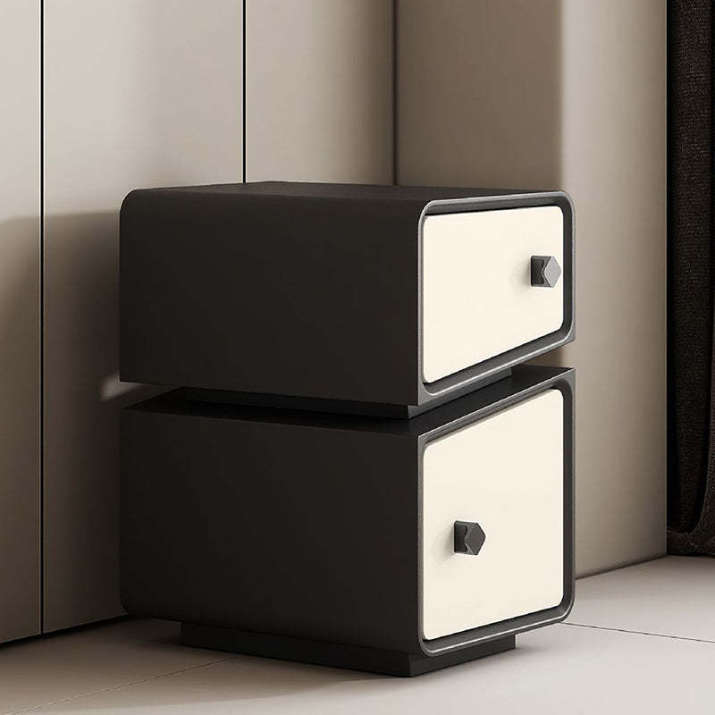 Scandinavian Leather Wood 2-Drawer Nightstand
