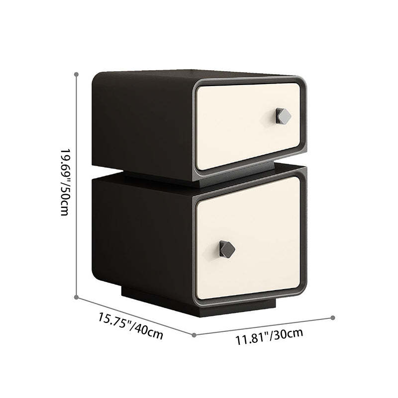 Scandinavian Leather Wood 2-Drawer Nightstand