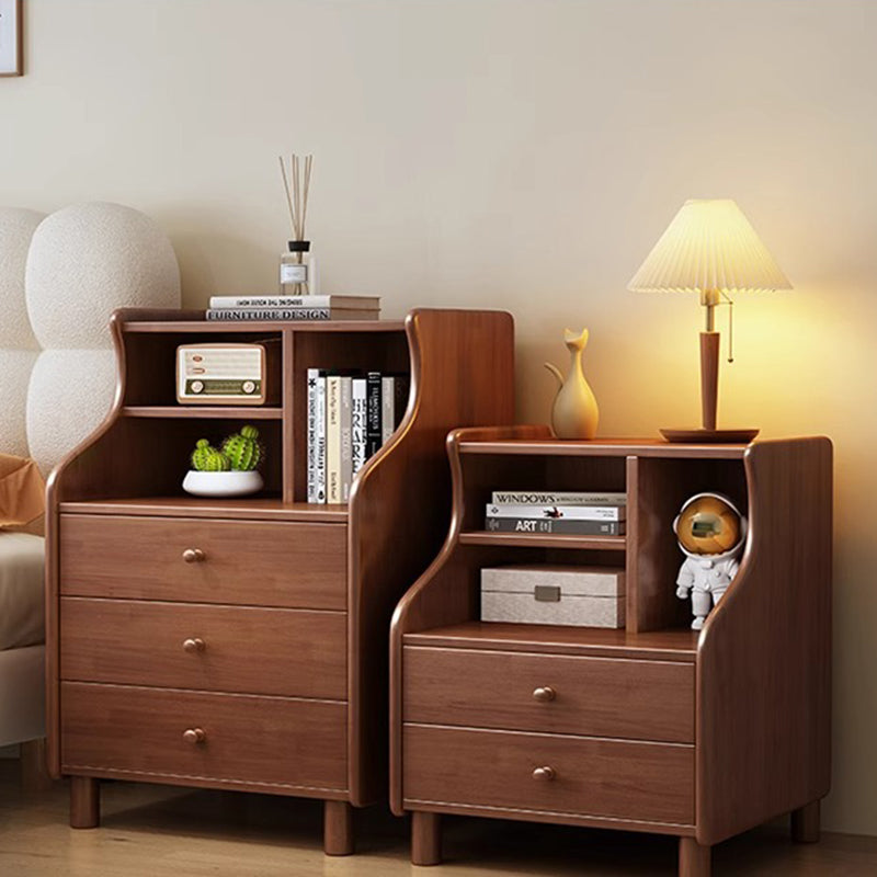 Contemporary Curved Solid Wood 2/3-Drawer Nightstand