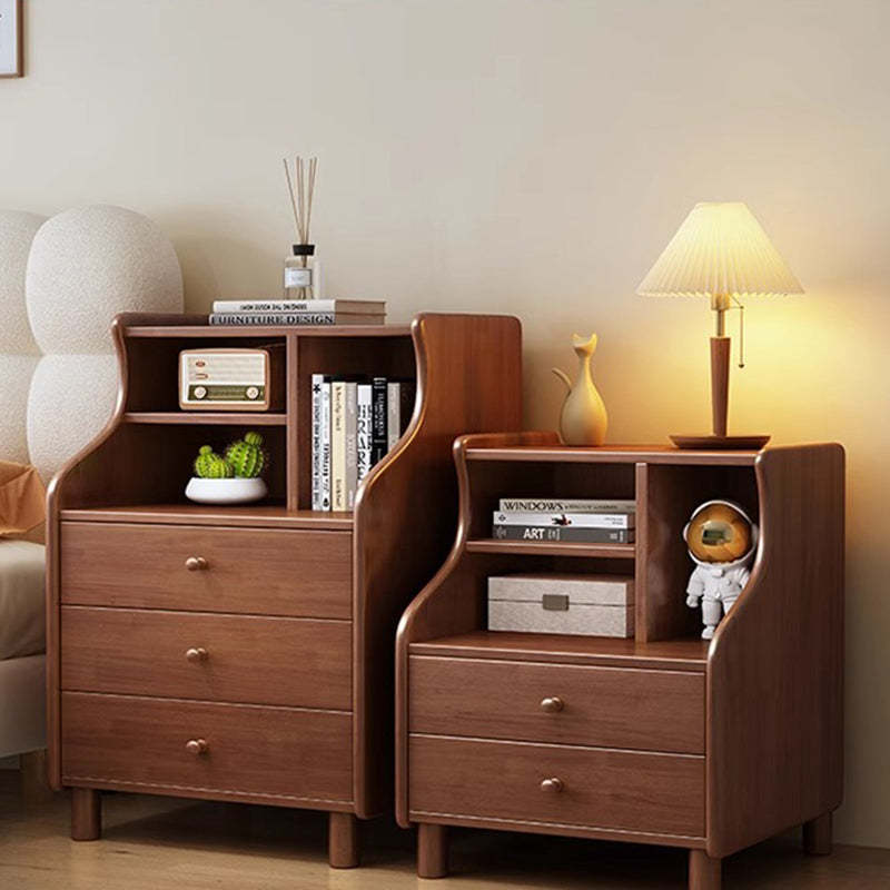 Contemporary Curved Solid Wood 2/3-Drawer Nightstand — 3 / Walnut Color