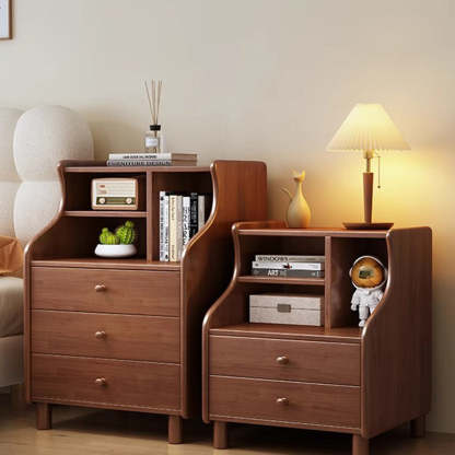 Contemporary Curved Solid Wood 2/3-Drawer Nightstand — 2 / Walnut Color