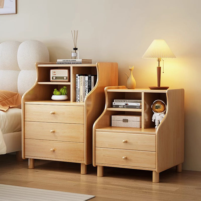Contemporary Curved Solid Wood 2/3-Drawer Nightstand — 3 / White