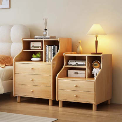Contemporary Curved Solid Wood 2/3-Drawer Nightstand — 2 / Wood Color