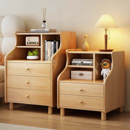 Contemporary Curved Solid Wood 2/3-Drawer Nightstand