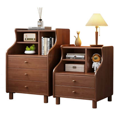 Contemporary Curved Solid Wood 2/3-Drawer Nightstand