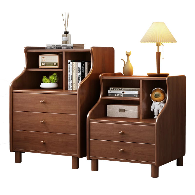 Contemporary Curved Solid Wood 2/3-Drawer Nightstand