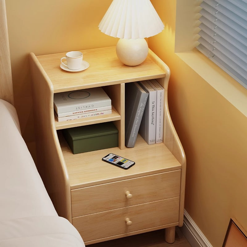 Contemporary Curved Solid Wood 2/3-Drawer Nightstand