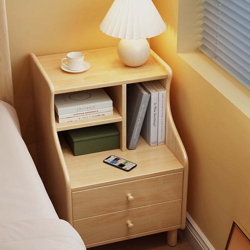 Lighom 3-drawer curved wood nightstands for bedroom — 2-Drawer / Natural