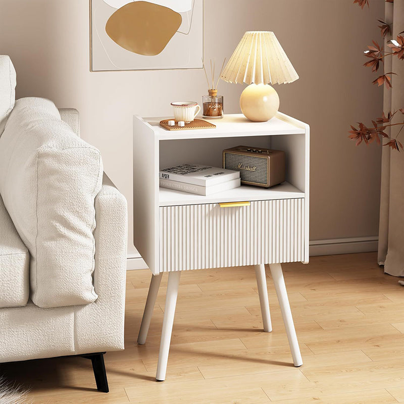 Minimalist Square Wood 1-Drawer Nightstand — White