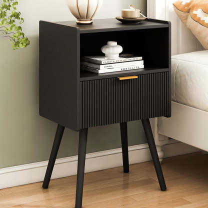 Minimalist Square Wood 1-Drawer Nightstand