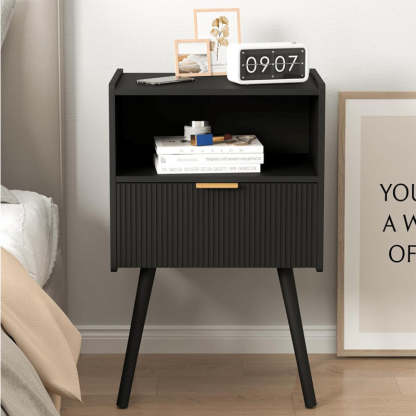 Minimalist Square Wood 1-Drawer Nightstand