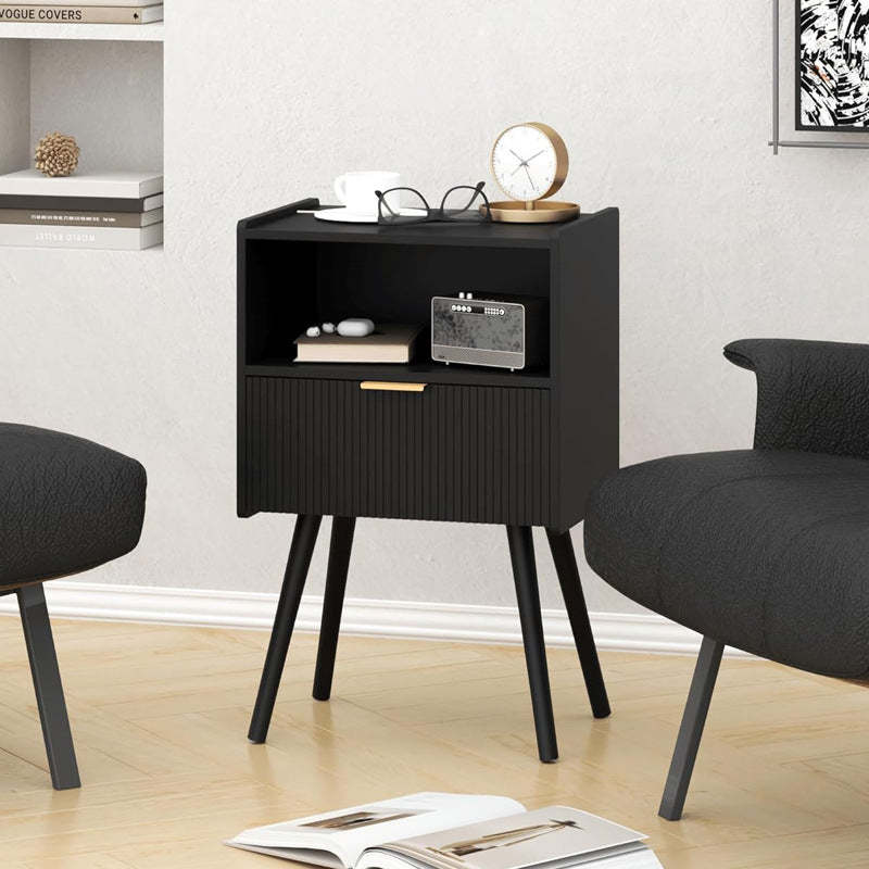 Minimalist Square Wood 1-Drawer Nightstand — Black