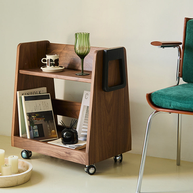 Retro Trapezoid Walnut Wood Ash 2-Tier Side Table