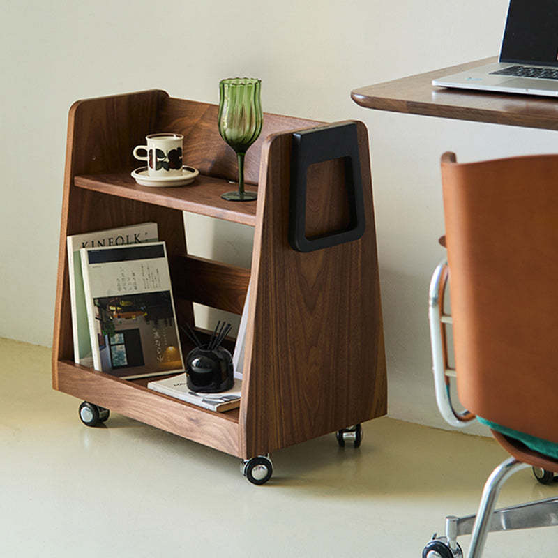 Retro Trapezoid Walnut Wood Ash 2-Tier Side Table
