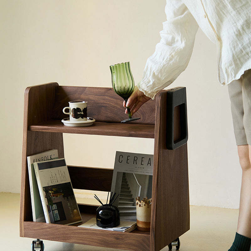 Retro Trapezoid Walnut Wood Ash 2-Tier Side Table