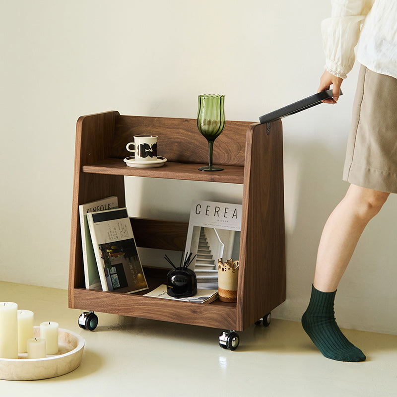 Retro Trapezoid Walnut Wood Ash 2-Tier Side Table