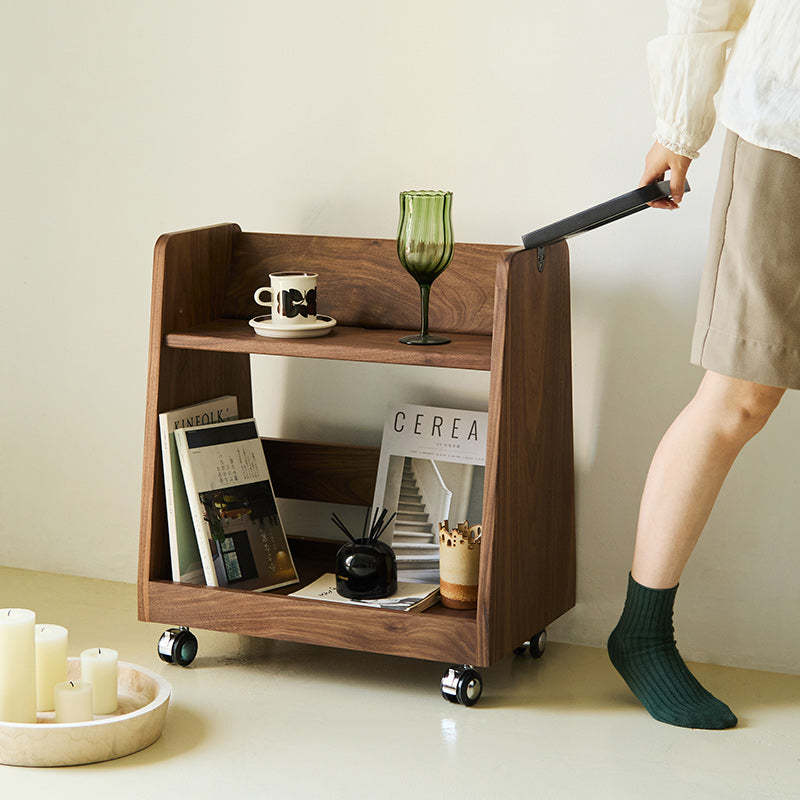 Retro Trapezoid Walnut Wood Ash 2-Tier Side Table