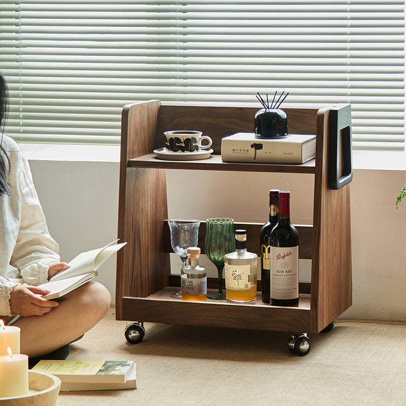 Retro Trapezoid Walnut Wood Ash 2-Tier Side Table