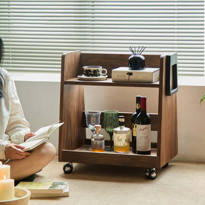 Retro Trapezoid Walnut Wood Ash 2-Tier Side Table