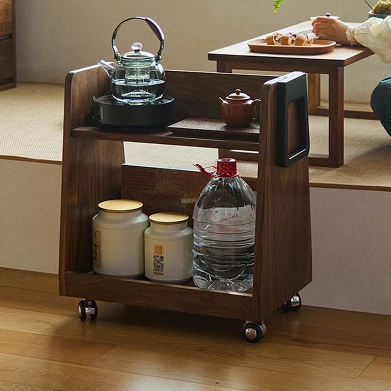 Retro Trapezoid Walnut Wood Ash 2-Tier Side Table