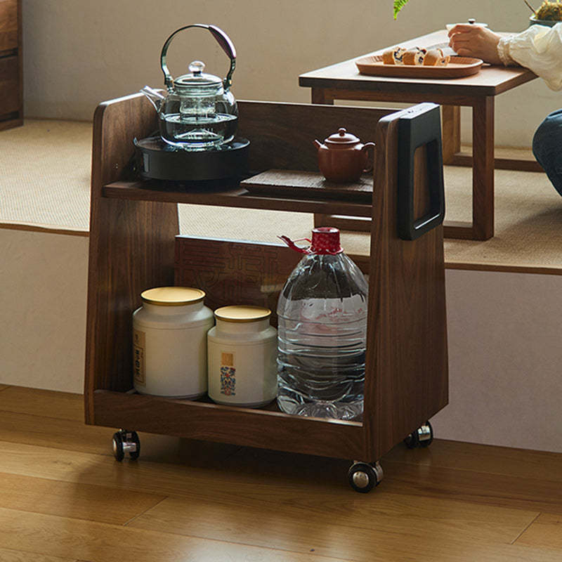 Retro Trapezoid Walnut Wood Ash 2-Tier Side Table