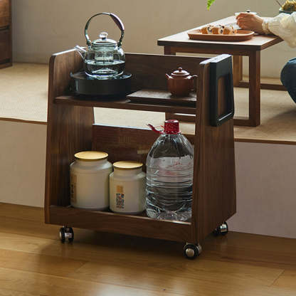 Retro Trapezoid Walnut Wood Ash 2-Tier Side Table