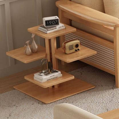 Contemporary Square Solid Wood 4-Tray Side Table — Walnut Color