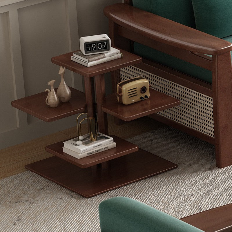 Contemporary Square Solid Wood 4-Tray Side Table