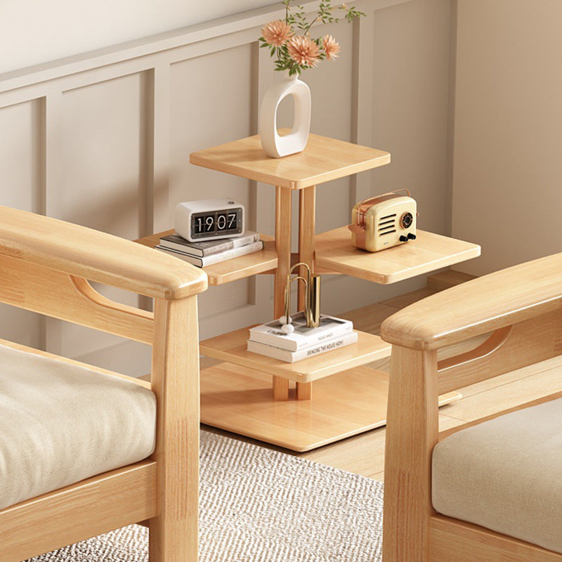Contemporary Square Solid Wood 4-Tray Side Table