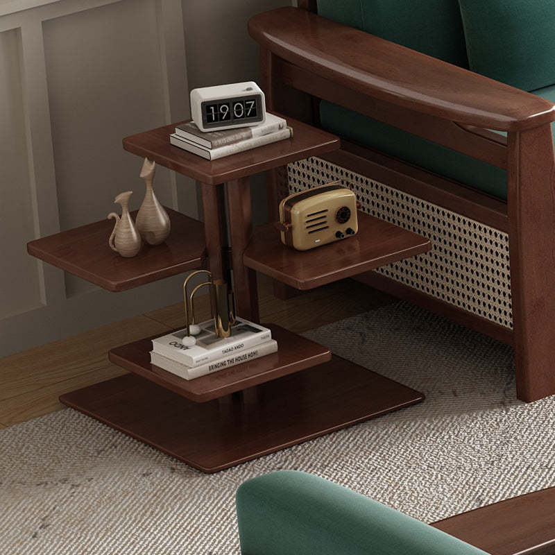 Contemporary Square Solid Wood 4-Tray Side Table