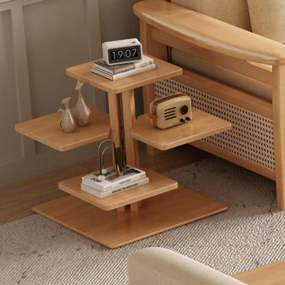 Contemporary Square Solid Wood 4-Tray Side Table