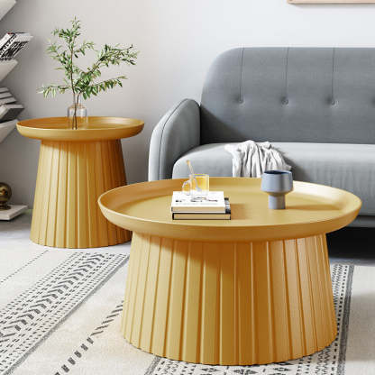 Minimalist Cylinder Plastic Coffee Table — Beige