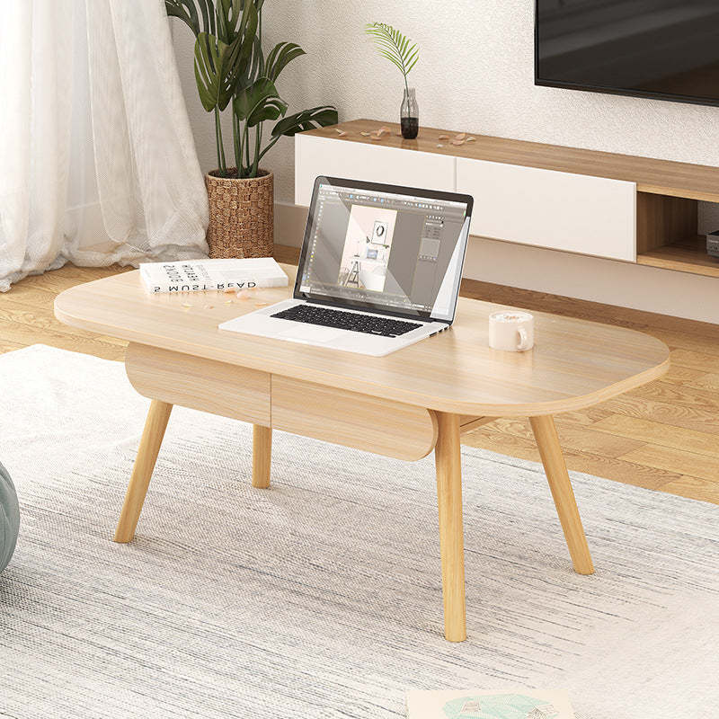 Modern Solid Wood 2-Drawer Coffee Table — Wood Color