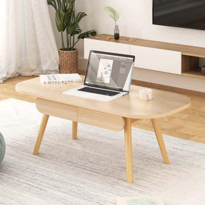 Modern Solid Wood 2-Drawer Coffee Table — Wood Color