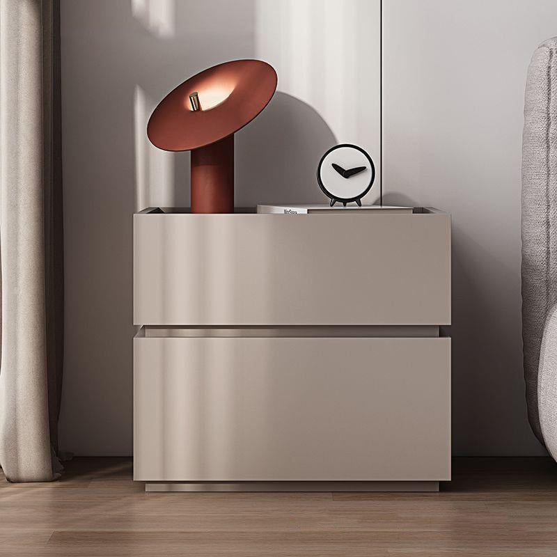 Nordic Stacked Oak 2-Drawer Nightstand — Khaki + Black