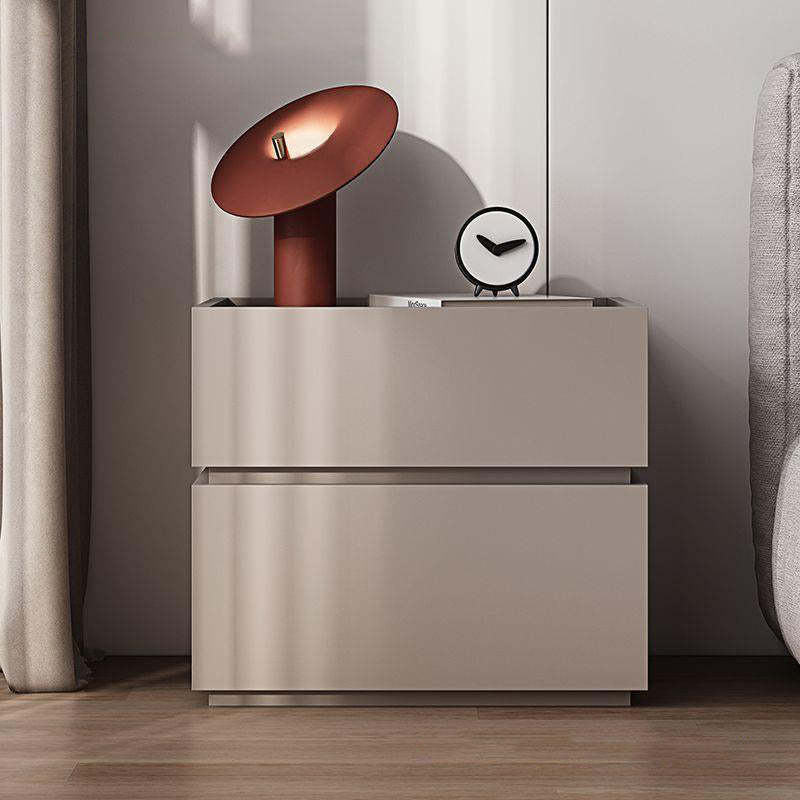 Nordic Stacked Oak 2-Drawer Nightstand — Khaki + Black