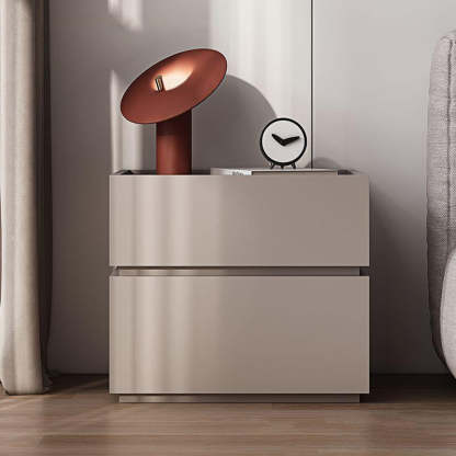 Nordic Stacked Oak 2-Drawer Nightstand — Khaki + Black