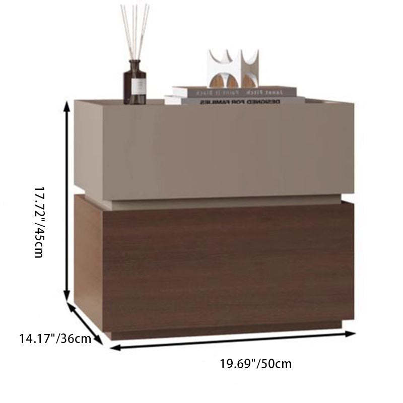 Nordic Stacked Oak 2-Drawer Nightstand — Khaki