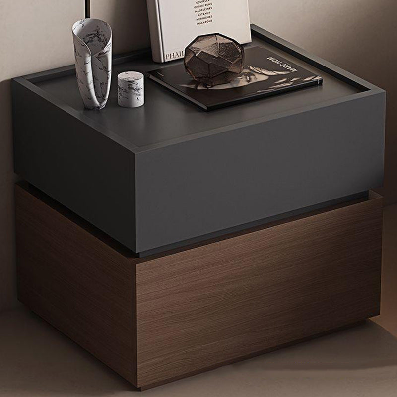 Nordic Stacked Oak 2-Drawer Nightstand — Black + Walnut